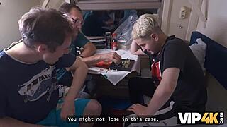 young redhead tries anal on train