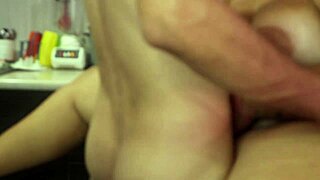 Stepmother gets slammed hard in the kitchen. Hot Colombian action unfolds with intense slaps!