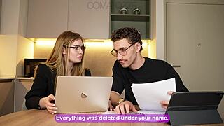 Big Tit Secretary Struggles with Job in Bedroom with Friend's Huge Asset